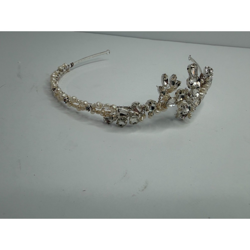 Bel Aire Bridal Tiara Headband Pearl Rhinestone Crystal Floral Wedding Silver